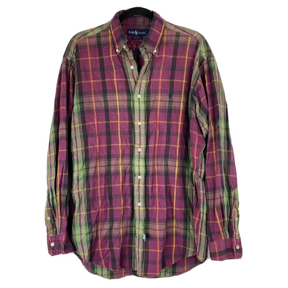 Ralph Lauren Mens Flannel Size M Red Green Plaid Cotton